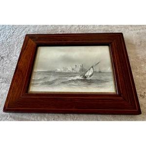 Small Drawing Of Marseille Chateau d'If Dated 1849 Monogram Ch (to Discover) 19th Century