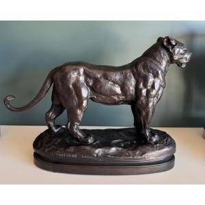 Barye Bronze Lioness Of Senegal Barbedienne Founder 