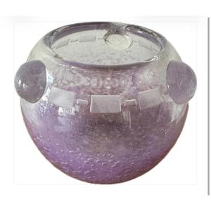Charles Schneider For French Glass . Art Deco Vase Engraved Glass And Cabochons
