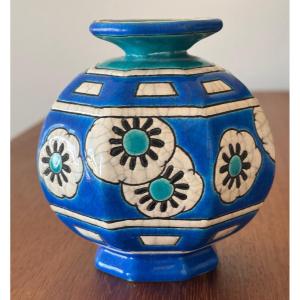 Longwy: Small Art Deco Vase In Longwy Enamel 10.5 Cm