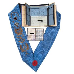 Antique Masonic Set, Embroidered Sash And Godf Documents, Floréal étampes