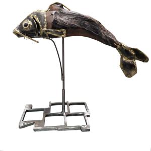 Louis De Verdal (b. 1948) Fish Sculpture In Wood And Metal