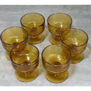 6 Ice Cream Cups In Blown And Bubble Glass From Cristallerie Biot