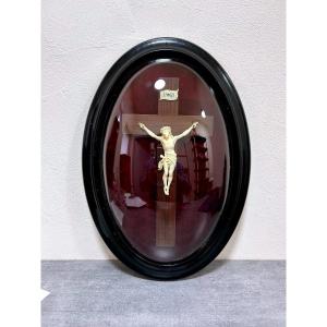 Christ In Ivory Napoleon III On Cross In Rosewood In Frame And Curved Glass