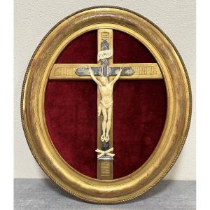Christ In Ivory In Its Golden Frame With Gold Leaf