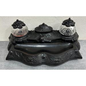 Nécessaire De Bureau Encrier En Gutta Percha Die ébonite époque Art Nouveau