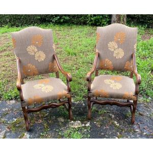Pair Of Louis XIII Style Armchair Said Sheep Bone
