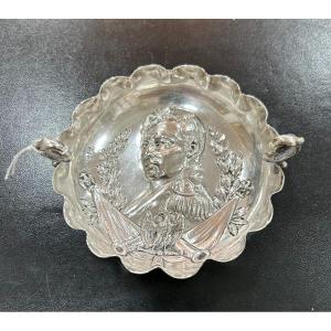 Bowl With Handle In Sterling Silver 800 Certainly German With The Effigy Of Napoleon Bonaparte
