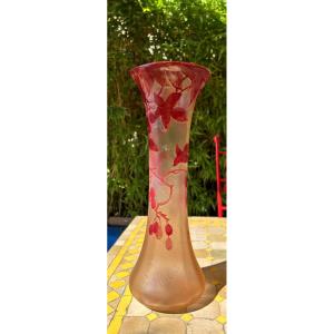 Large Diabolo Vase In Acid-etched Glass Paste Signed Legras