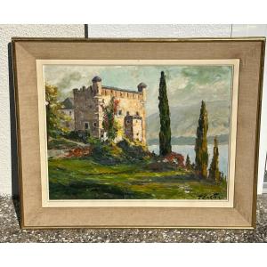 Francis Cariffa 1890-1975 The Château De Bourdeau, On The Banks Of The Bourget River