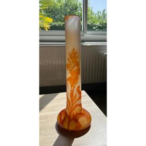 Emile Gallé Vase 45 Cm Orange Flower Decor And Milky Glass
