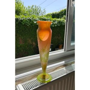 Large Emile Gallé Vase Acid Etched