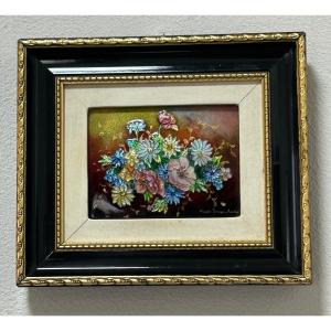 Enamel Painting By Camille Fauré, Limoges (wildflowers)