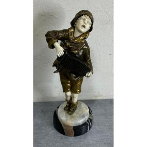 Demetre Chiparus (1886-1947) Chryselephantine Bronze Sculpture, Small Accordion Player