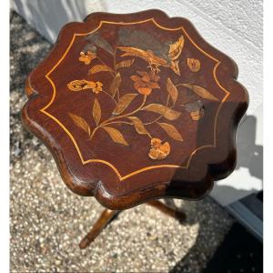 Torch-holder Side Table (pedestal Table) In Marquetry From The 18th Century, Dutch Work
