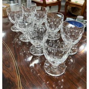 8 Lalique France Cut Crystal Glasses, Bocage Model