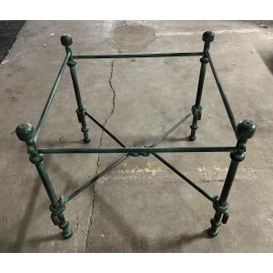 Round Table In Patinated Iron, Aged Bronze Color, Green, In The Shape Of An Intertwined Knot