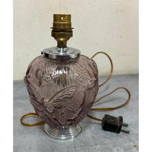 Verlys Molded Glass Bedside Lamp With Butterfly Decoration, 1940s