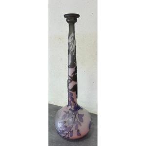 Soliflore Vase By Emile Gallé, Acid-etched With A Wisteria Branch Decoration