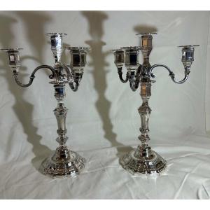 Pair Of Silver-plated Candlesticks By Auguste Monnier, Goldsmith