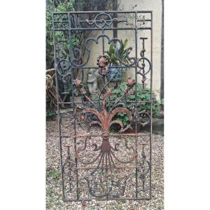 Grille De Haut De Porte D Entrée En Fer Forgé, Avec Son Encadrement Et Sa Vitre. 19ème Haut :