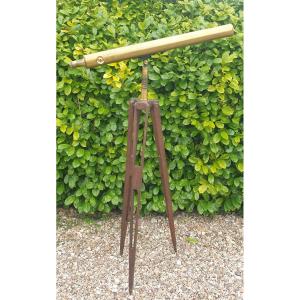 19th Century Gilded Brass Semaphore Telescope On Oak Base