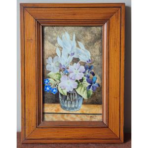 Wasset Angel, Vase Of Flowers On Vellum, 19th Century, 1802-1842