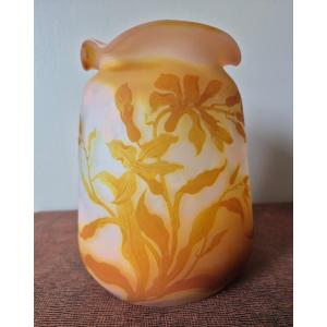 Gallé émile, Rare Clematis Vase With Double Decoration 