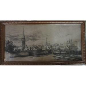 Panoramic Drawing Of Caen, By Marius Borrel