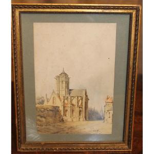 Watercolor Drawing: Old Saint Etienne De Caen