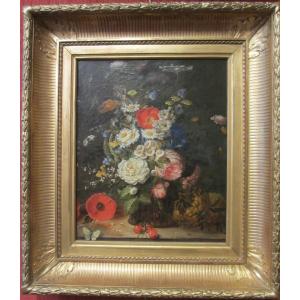 Oil On Canvas "bouquet Of Flowers" 19th Century