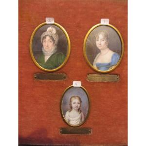 Five Miniature Portraits Of The Du Parron Family, 18th And 19th Centuries.