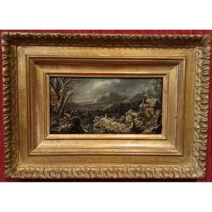 Pair Of "winter Landscapes" Paintings. 18th Century Oil On Wood.
