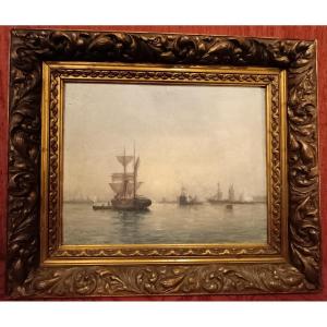 Boats In The Port By Victor Coste