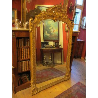 Large Golden Stucco Mirror Rocaille Style