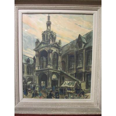 Aquarelle De Pierre Le Trividic : La Fierté Saint Romain . Rouen.