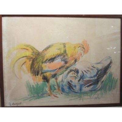 Coq Et Poule, Large Pencil By Raymond Bigot