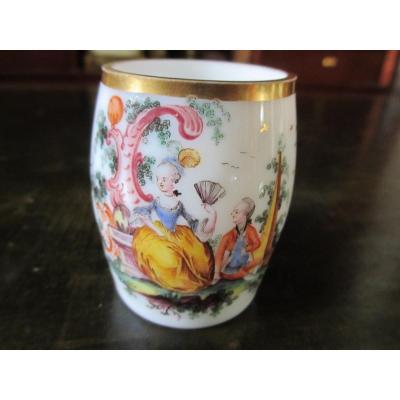 Small Opaline Glass Liqueur Mug Decorated With A Gallant Scene
