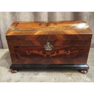 Small Curved Trunk In Walnut Veneer, Louis XIV Period.