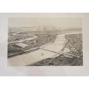Air Travel In France, Lithograph Of The City Of Lyon.