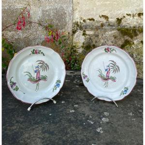 Pair Of Chinese Plates In Aprey Earthenware, 18th Century