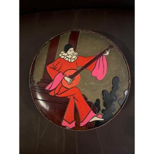 Round Art Deco Leather Waffle Box Pierrot Decor Signed L.marboeuf Et Cie Paris