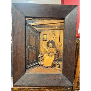 Sculpted Painting Albert Thiam Interior Scene Alsace