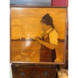 Marquetry Painting By émile Galle Art Nouveau The Alsatian With The Flower