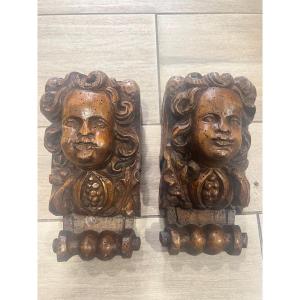 Pair Of Alsace Walnut Console XVII Head Of Angels
