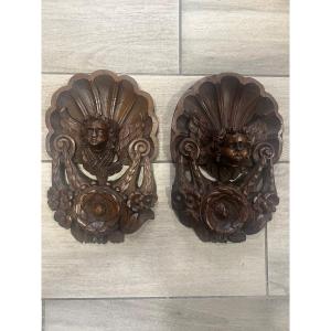Pair Of Carved Wood Alsace XVII Angel Head