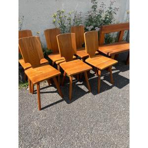 Six Pierre Chapo Chairs In Solid Elm