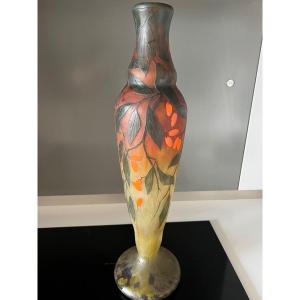 Large Daum Vase With Dogwood Berries H. 51 Cm