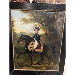 Old Painting Young Prince On His Black Horse