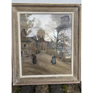 Watercolor Signed Robert Bouroult, Verdun Street In Neufchateau